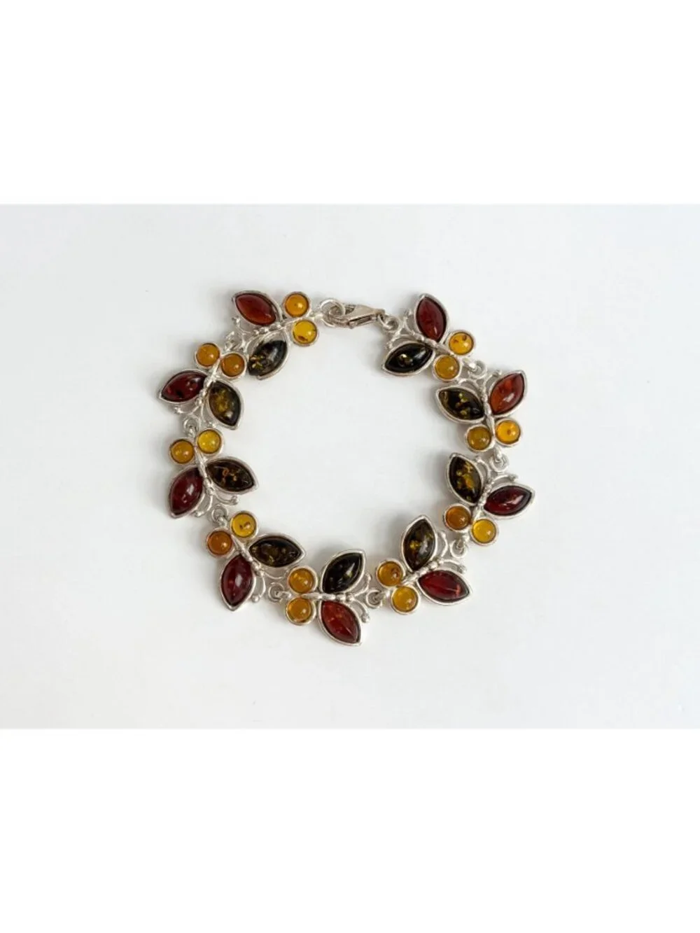Baltic Amber Butterfly Figural Chainlink Sterling Silver 925 Vintage Bracelet